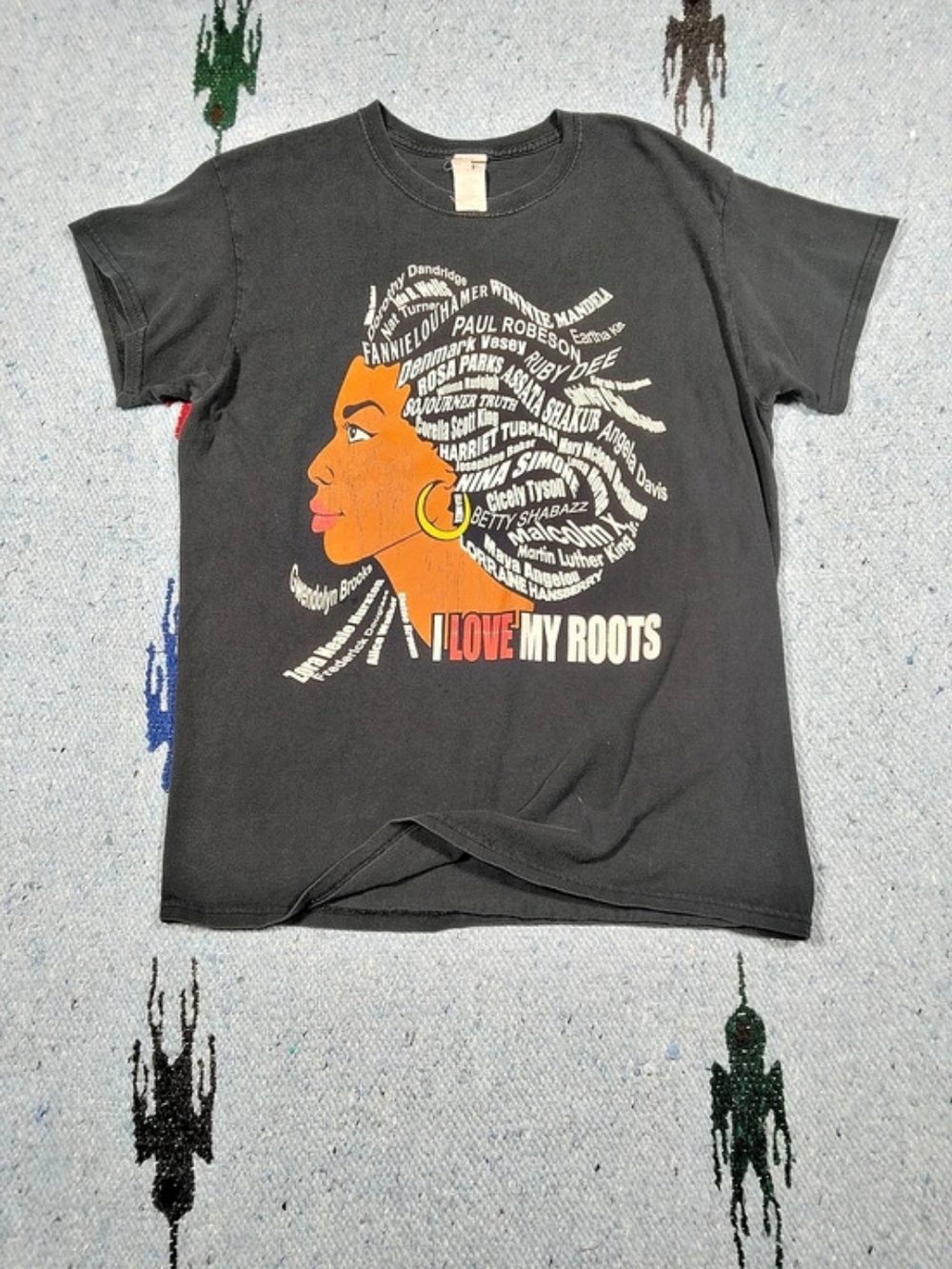 Gildan I Love My Roots Black History Graphic T-Shirt Tee Black Medium Black Wash